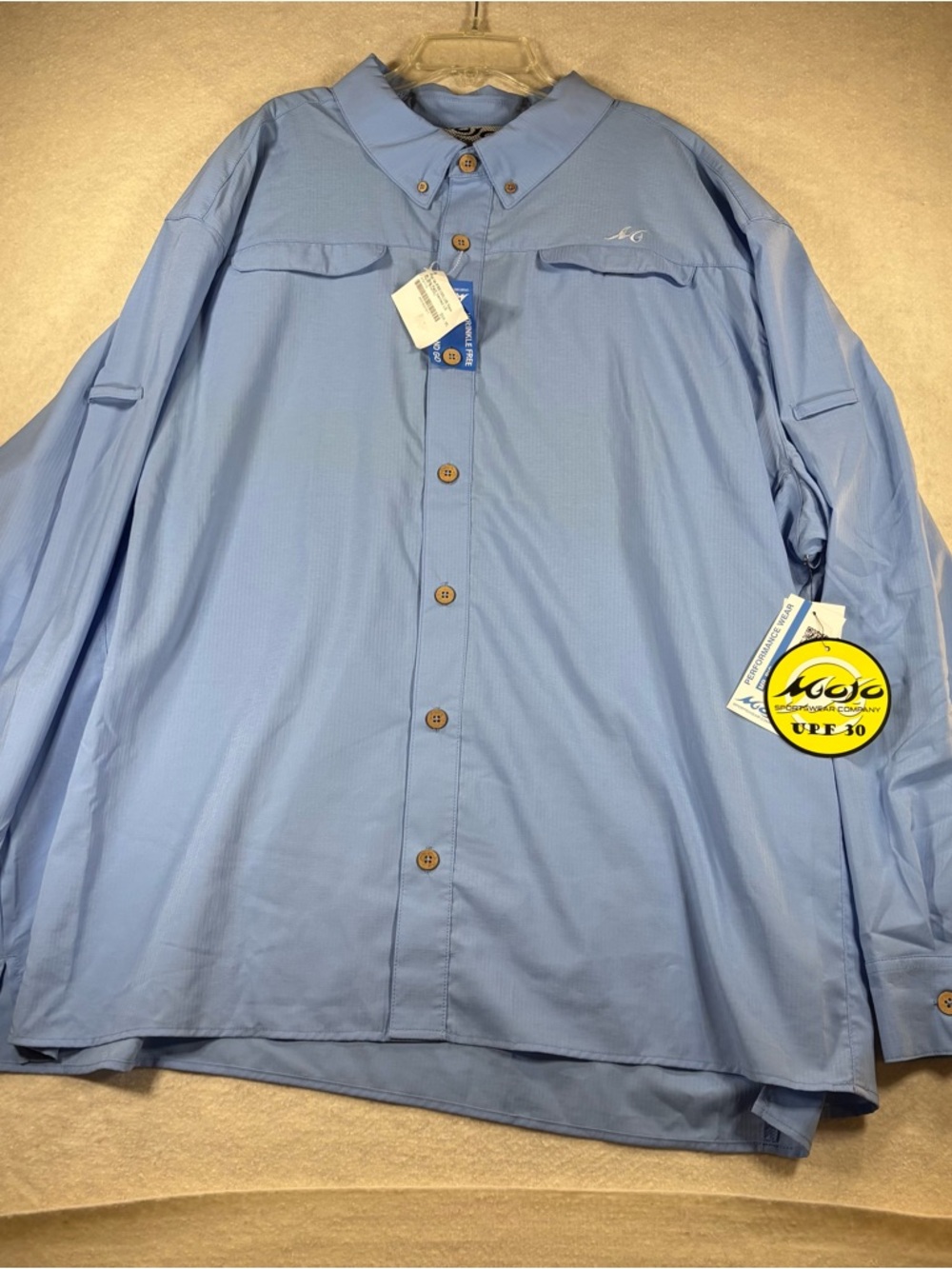 Mojo Sportswear Company Mr. Big Perf Vented LS Fishing Shirt Heron Blue 4XL NWT